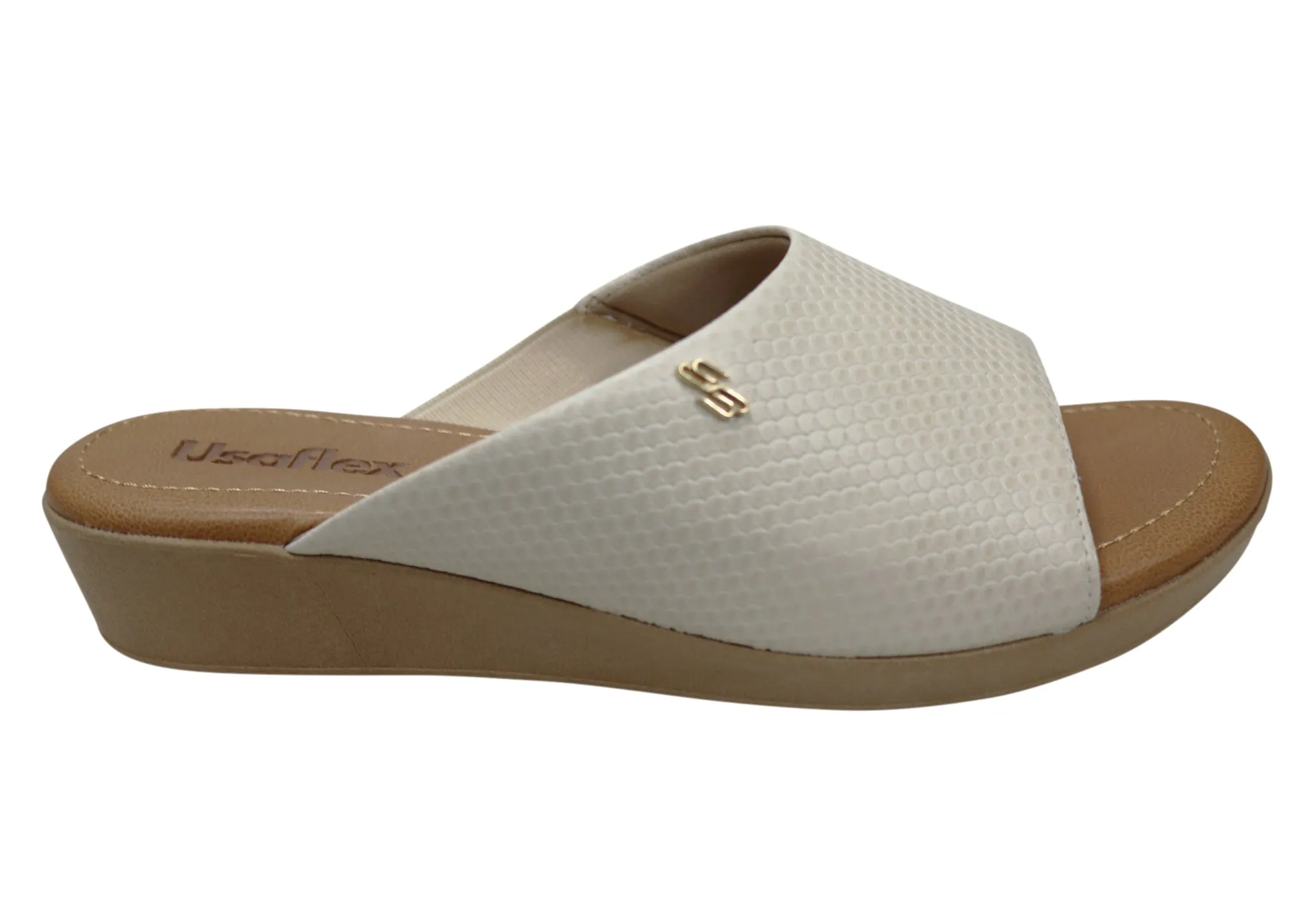 Usaflex Malvina Damen Komfort Leder Slides Sandalen Hergestellt in Brasilien Usaflex Schuhe