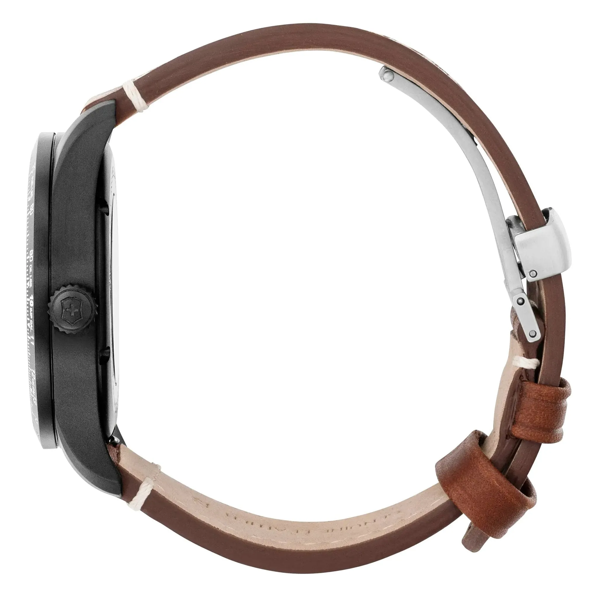 Victorinox Swiss Army Airboss Mechanische Automatikuhr Schwarz Edelstahl Schwarzes Zifferblatt Brauner Lederarmband Datum Herrenuhr 241886 Victorinox Swiss Army Uhren