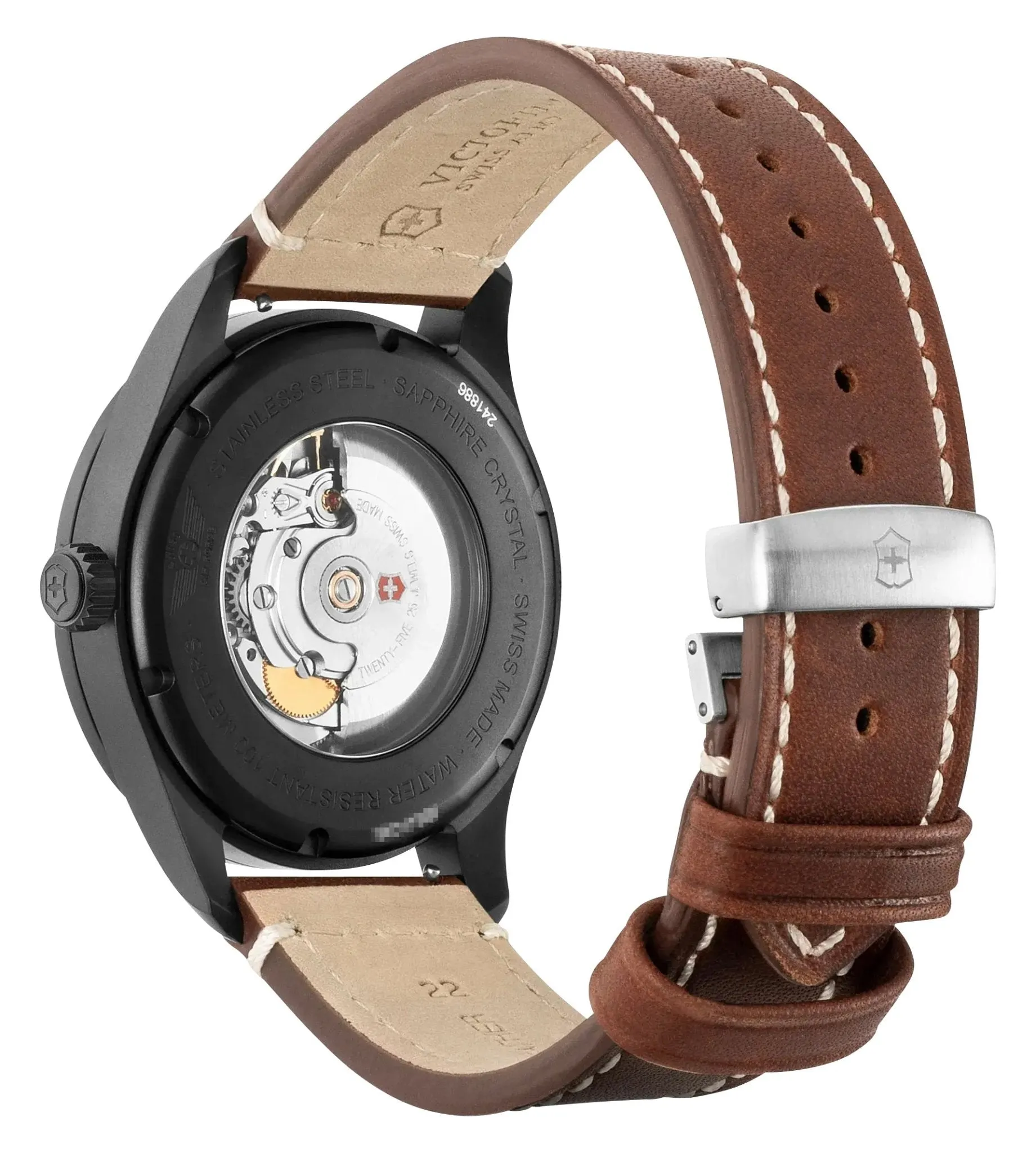 Victorinox Swiss Army Airboss Mechanische Automatikuhr Schwarz Edelstahl Schwarzes Zifferblatt Brauner Lederarmband Datum Herrenuhr 241886 Victorinox Swiss Army Uhren