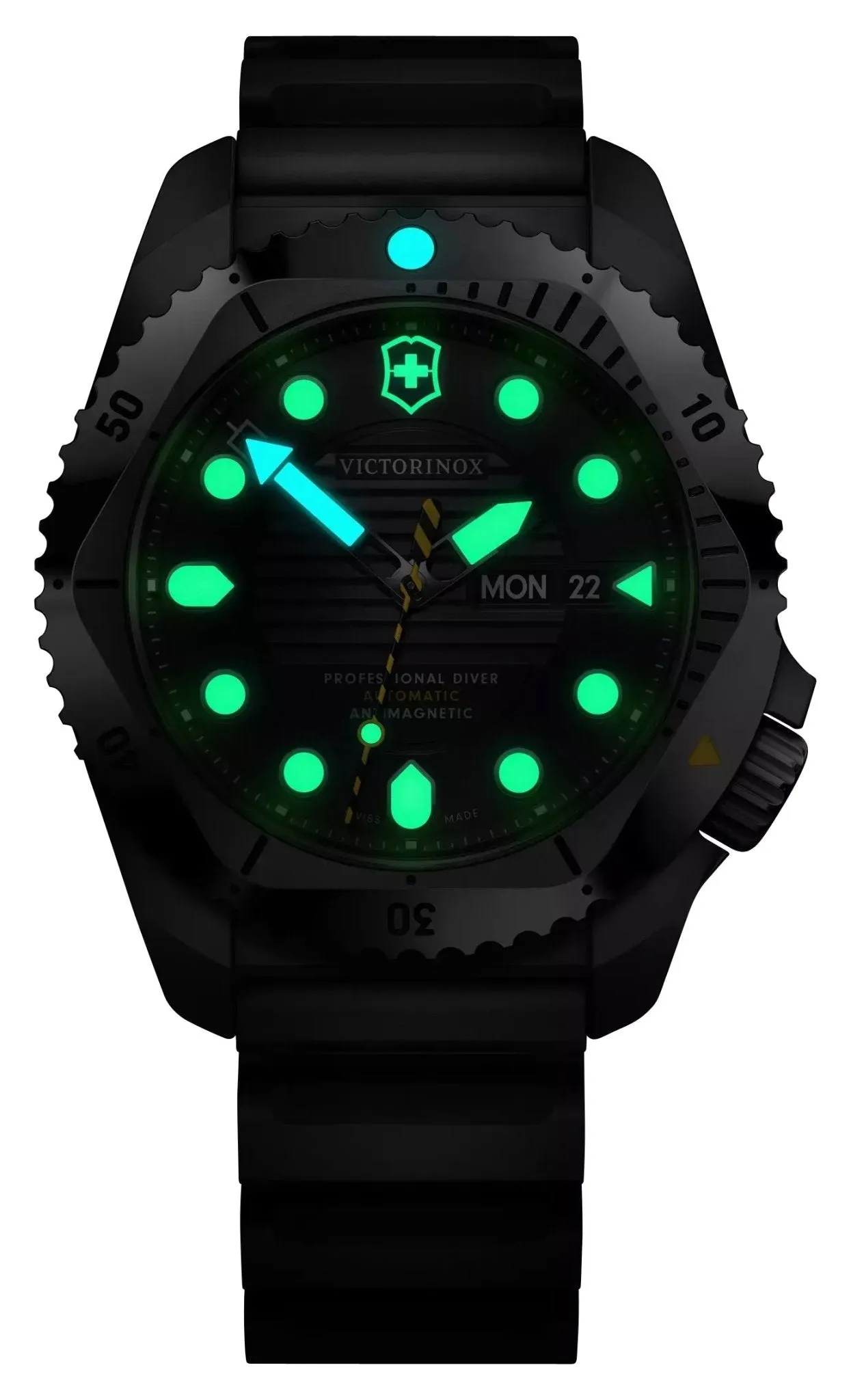 Victorinox Swiss Army Dive Pro Automatikuhr Edelstahl Schwarz Zifferblatt Schwarzes Gummiarmband Tag/Datum Taucheruhr Herren 241994 Victorinox Swiss Army Uhren