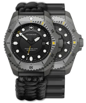 Victorinox Swiss Army Dive Pro Grau Titanium Schwarzes Zifferblatt Schwarzes Nylon Austauschbares Schwarzes Gummiarmband Datum Taucher Quarz Herrenuhr 241993.1 Victorinox Swiss Army Uhren