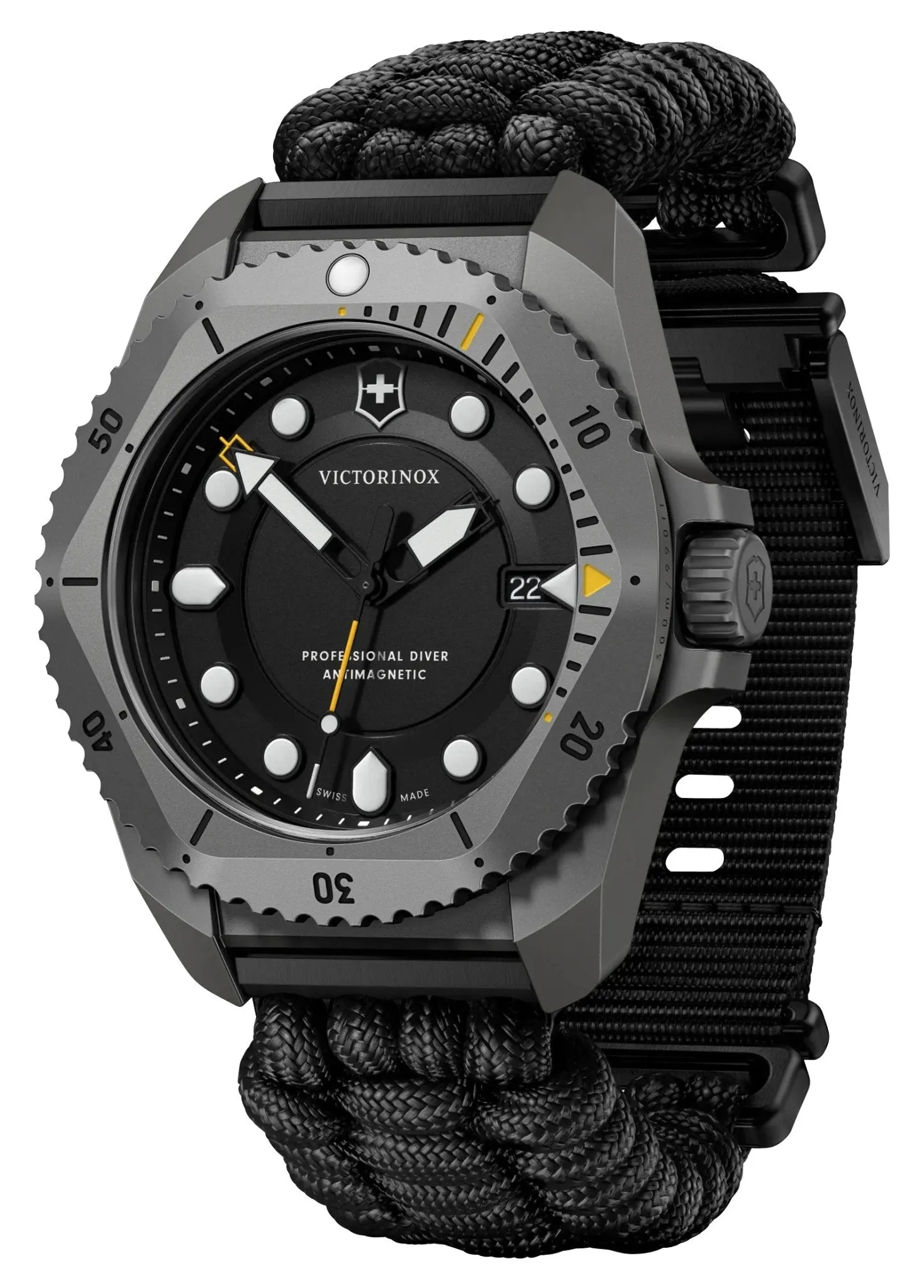 Victorinox Swiss Army Dive Pro Grau Titanium Schwarzes Zifferblatt Schwarzes Nylon Austauschbares Schwarzes Gummiarmband Datum Taucher Quarz Herrenuhr 241993.1 Victorinox Swiss Army Uhren