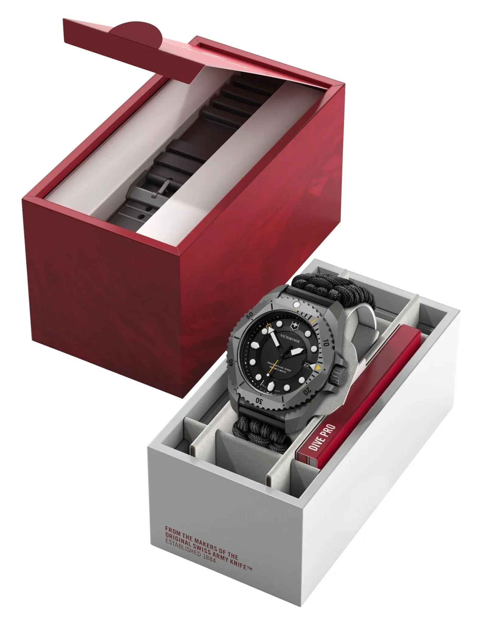 Victorinox Swiss Army Dive Pro Grau Titanium Schwarzes Zifferblatt Schwarzes Nylon Austauschbares Schwarzes Gummiarmband Datum Taucher Quarz Herrenuhr 241993.1 Victorinox Swiss Army Uhren
