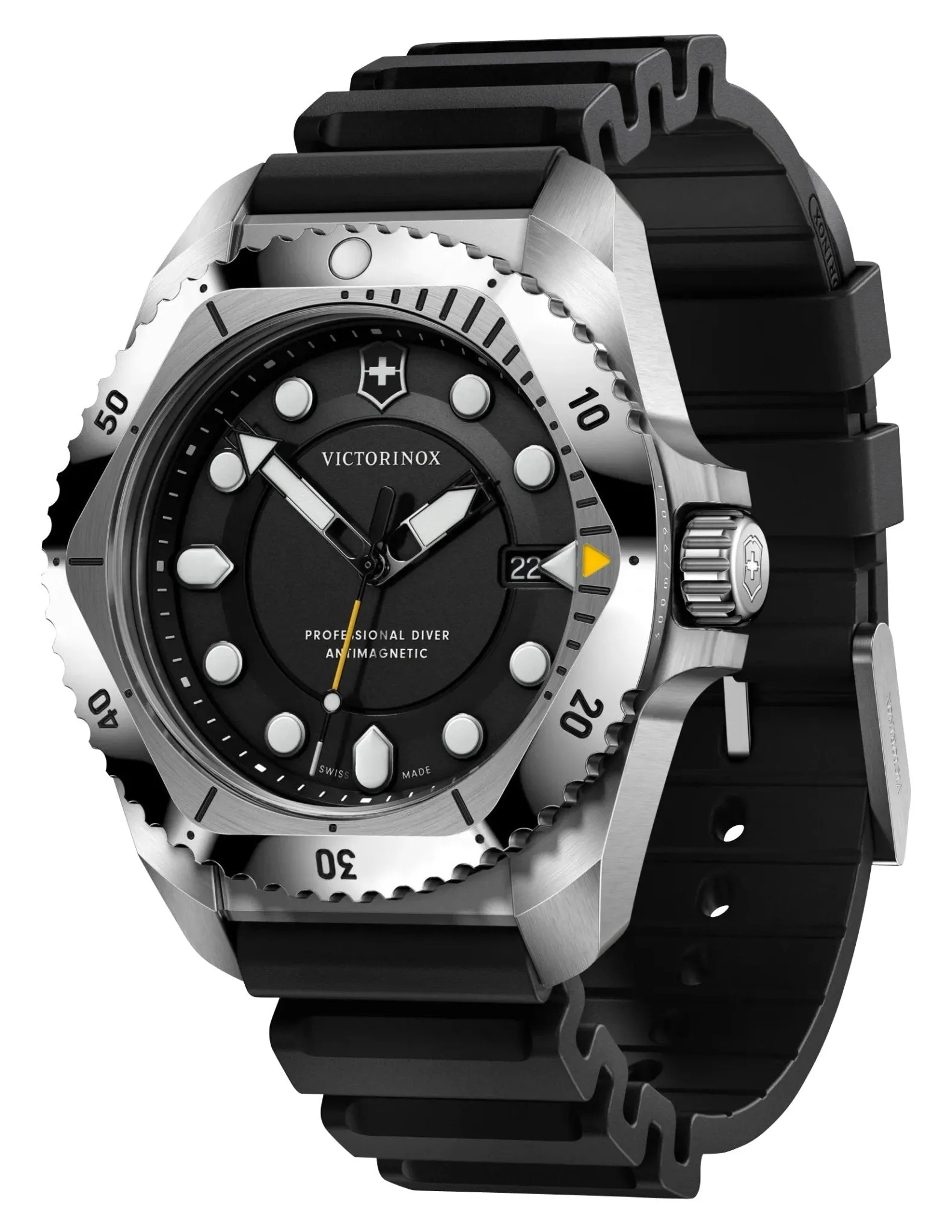 Victorinox Swiss Army Dive Pro Edelstahl Schwarz Zifferblatt Schwarzes Gummiarmband Datum Taucher Quarz Herrenuhr 241990 Victorinox Swiss Army Uhren
