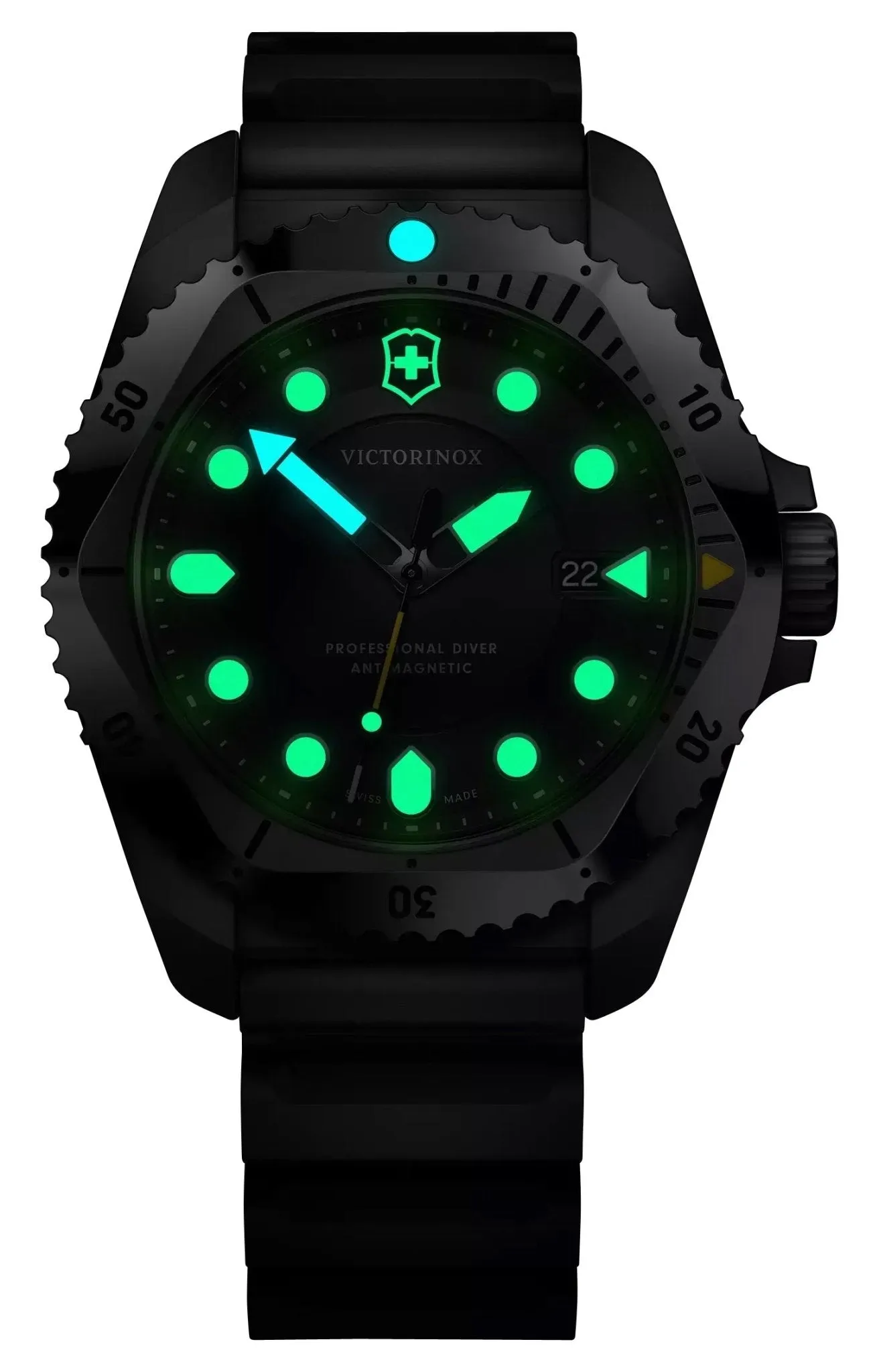 Victorinox Swiss Army Dive Pro Edelstahl Schwarz Zifferblatt Schwarzes Gummiarmband Datum Taucher Quarz Herrenuhr 241990 Victorinox Swiss Army Uhren