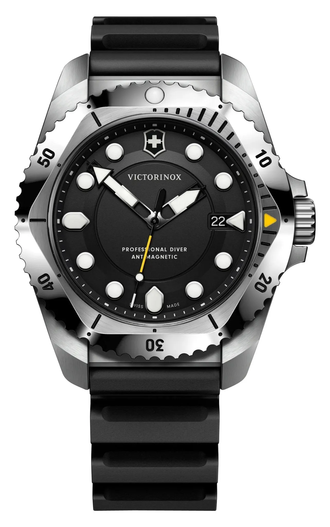 Victorinox Swiss Army Dive Pro Edelstahl Schwarz Zifferblatt Schwarzes Gummiarmband Datum Taucher Quarz Herrenuhr 241990 Victorinox Swiss Army Uhren