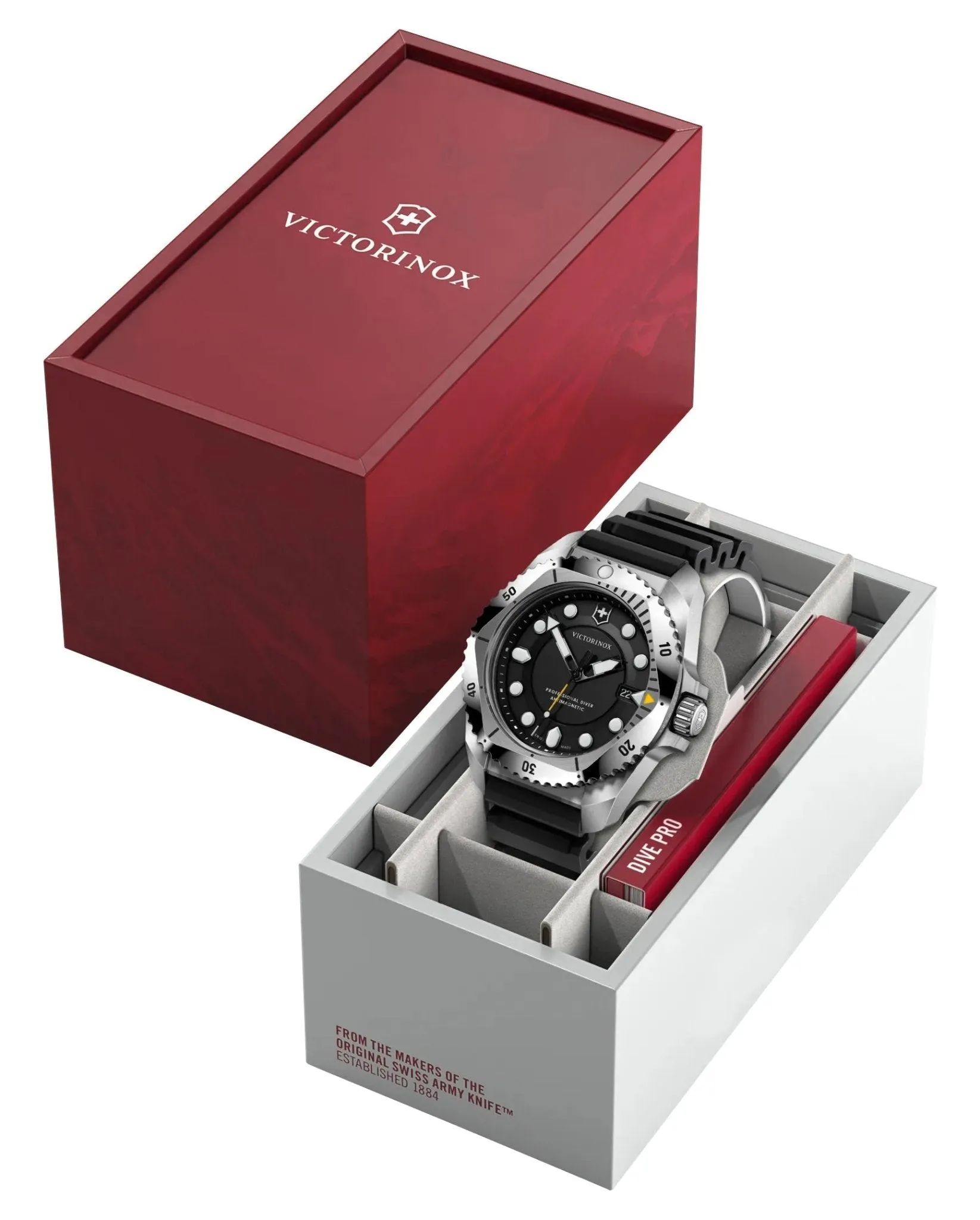 Victorinox Swiss Army Dive Pro Edelstahl Schwarz Zifferblatt Schwarzes Gummiarmband Datum Taucher Quarz Herrenuhr 241990 Victorinox Swiss Army Uhren