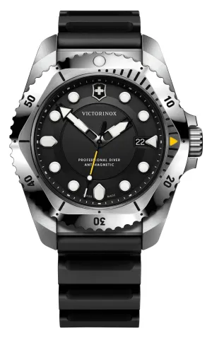 Victorinox Swiss Army Dive Pro Edelstahl Schwarz Zifferblatt Schwarzes Gummiarmband Datum Taucher Quarz Herrenuhr 241990 Victorinox Swiss Army Uhren