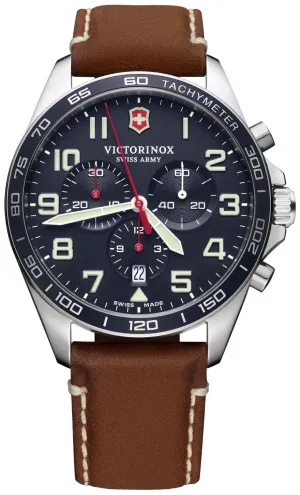 Victorinox Swiss Army FieldForce Chronograph Herrenuhr Edelstahl Brauner Lederarmband Blaues Zifferblatt Datum 241854 Victorinox Swiss Army Uhren