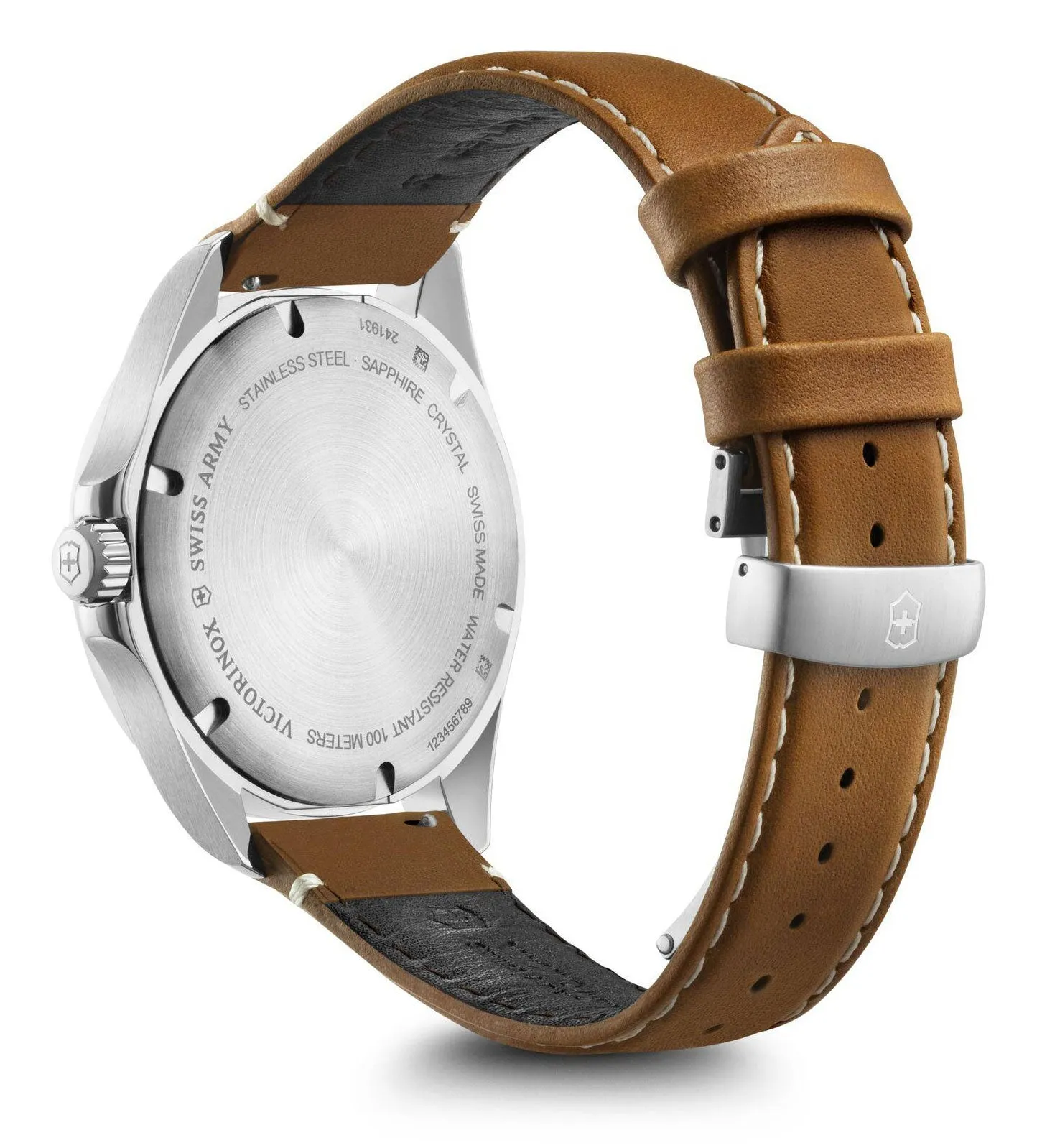 Victorinox Swiss Army FieldForce Classic GMT Herrenuhr mit Karamell-Lederarmband, silbernem Zifferblatt und Datumsanzeige 241931 Victorinox Swiss Army Uhren