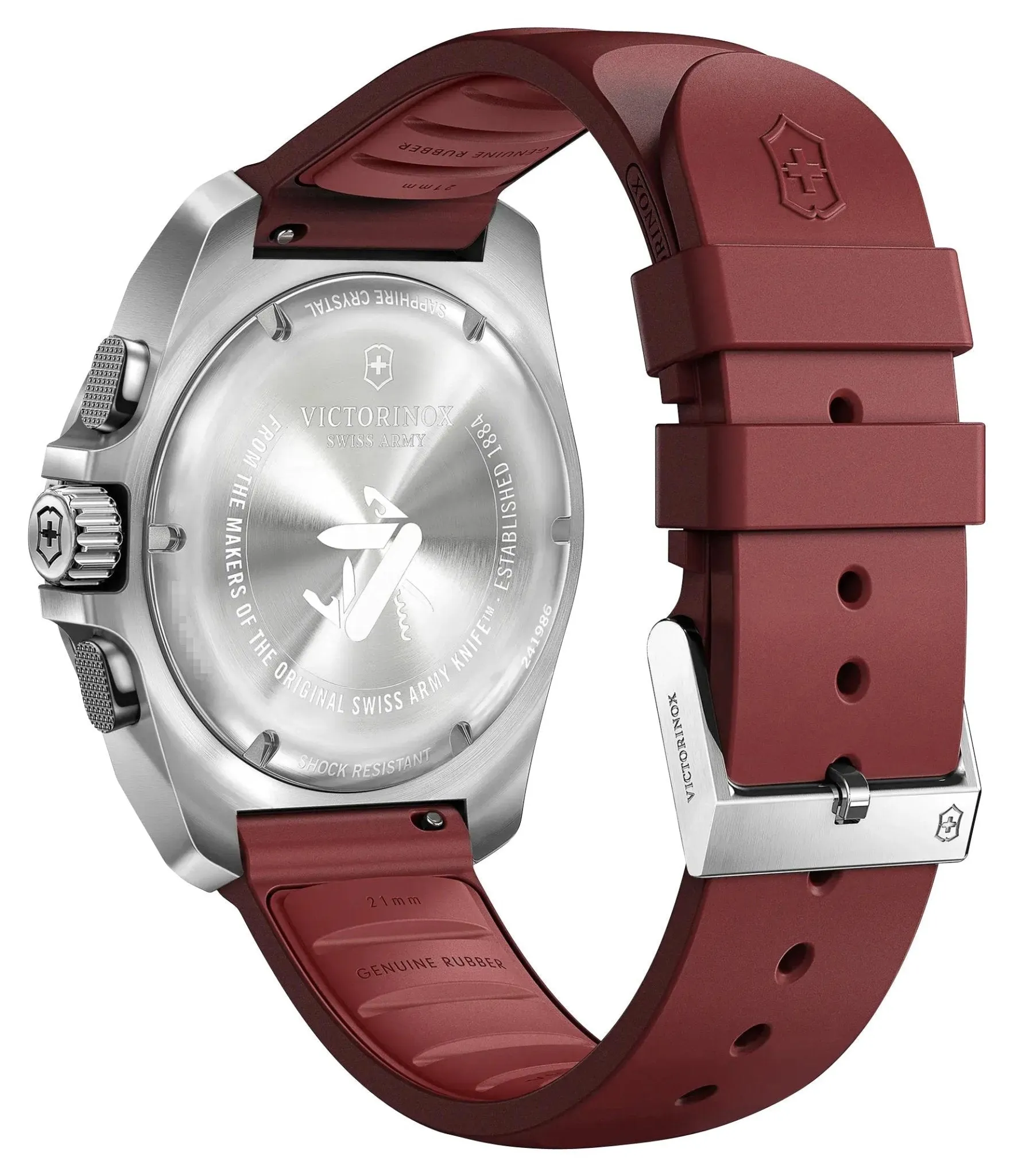 Victorinox Swiss Army I.N.O.X. Chronograph Edelstahl Rot Zifferblatt Roter Gummiarmband Tag/Datum Taucher Quarz Herrenuhr 241986 Victorinox Swiss Army Uhren