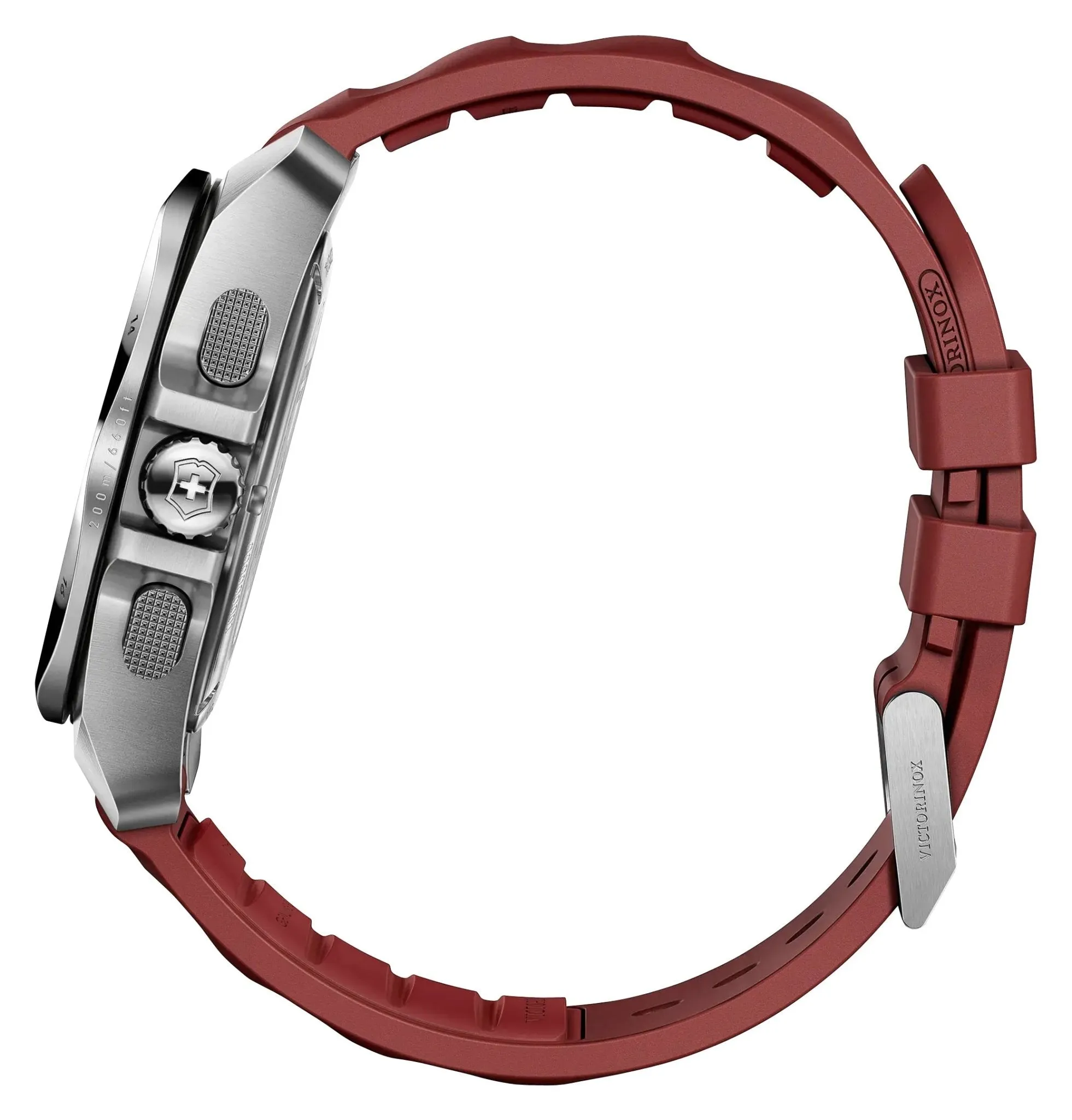 Victorinox Swiss Army I.N.O.X. Chronograph Edelstahl Rot Zifferblatt Roter Gummiarmband Tag/Datum Taucher Quarz Herrenuhr 241986 Victorinox Swiss Army Uhren