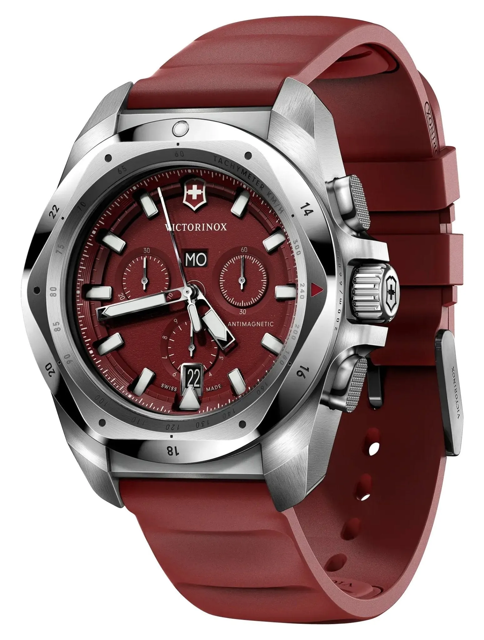 Victorinox Swiss Army I.N.O.X. Chronograph Edelstahl Rot Zifferblatt Roter Gummiarmband Tag/Datum Taucher Quarz Herrenuhr 241986 Victorinox Swiss Army Uhren