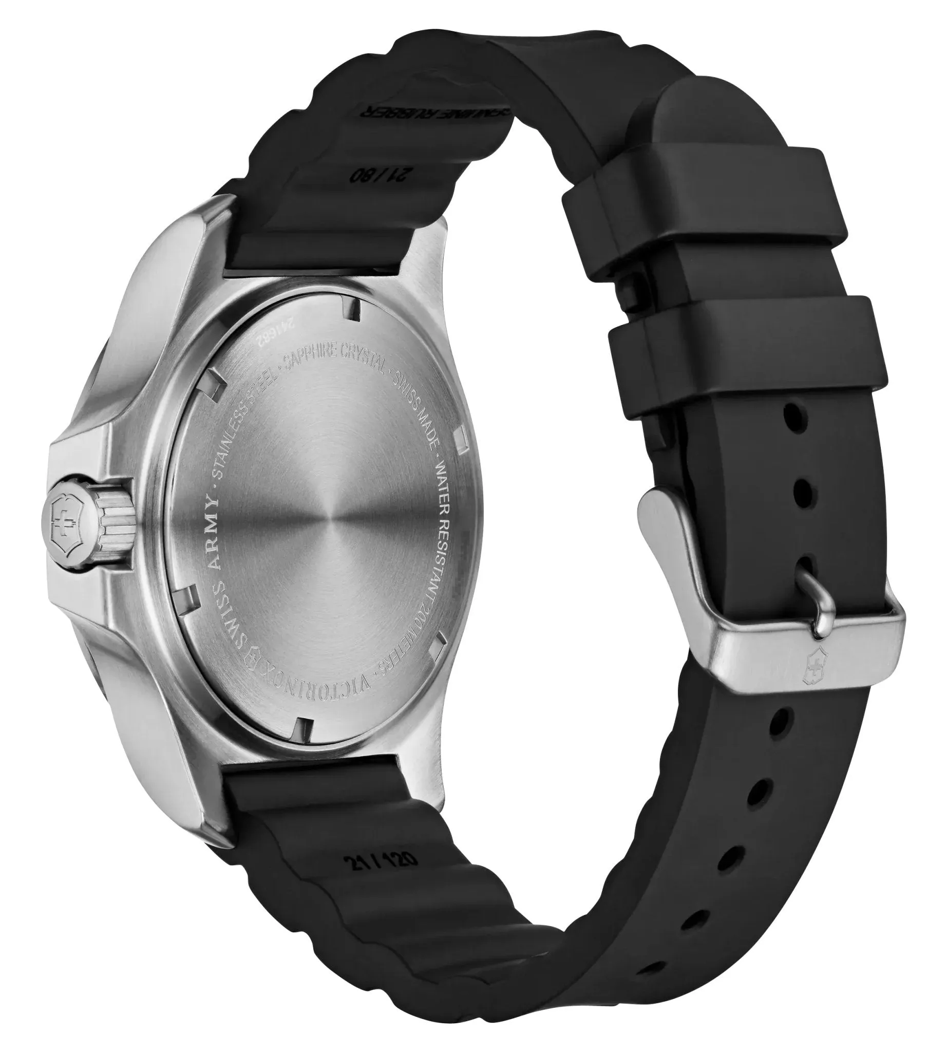 Victorinox Swiss Army I.N.O.X. Edelstahl Schwarz Zifferblatt Schwarzes Gummiarmband Datum Taucher Quarz Herrenuhr 241682.1 Victorinox Swiss Army Uhren