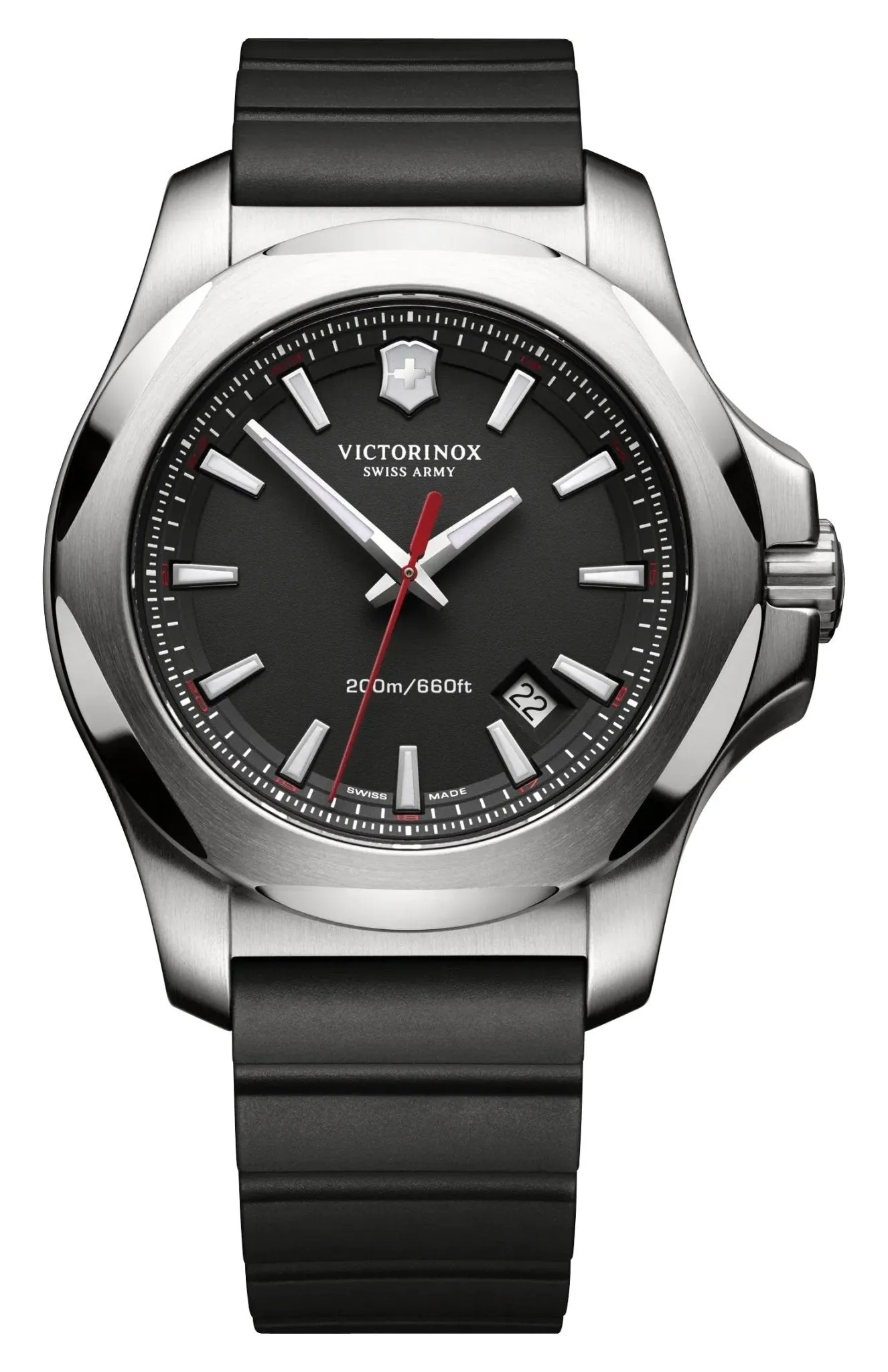 Victorinox Swiss Army I.N.O.X. Edelstahl Schwarz Zifferblatt Schwarzes Gummiarmband Datum Taucher Quarz Herrenuhr 241682.1 Victorinox Swiss Army Uhren