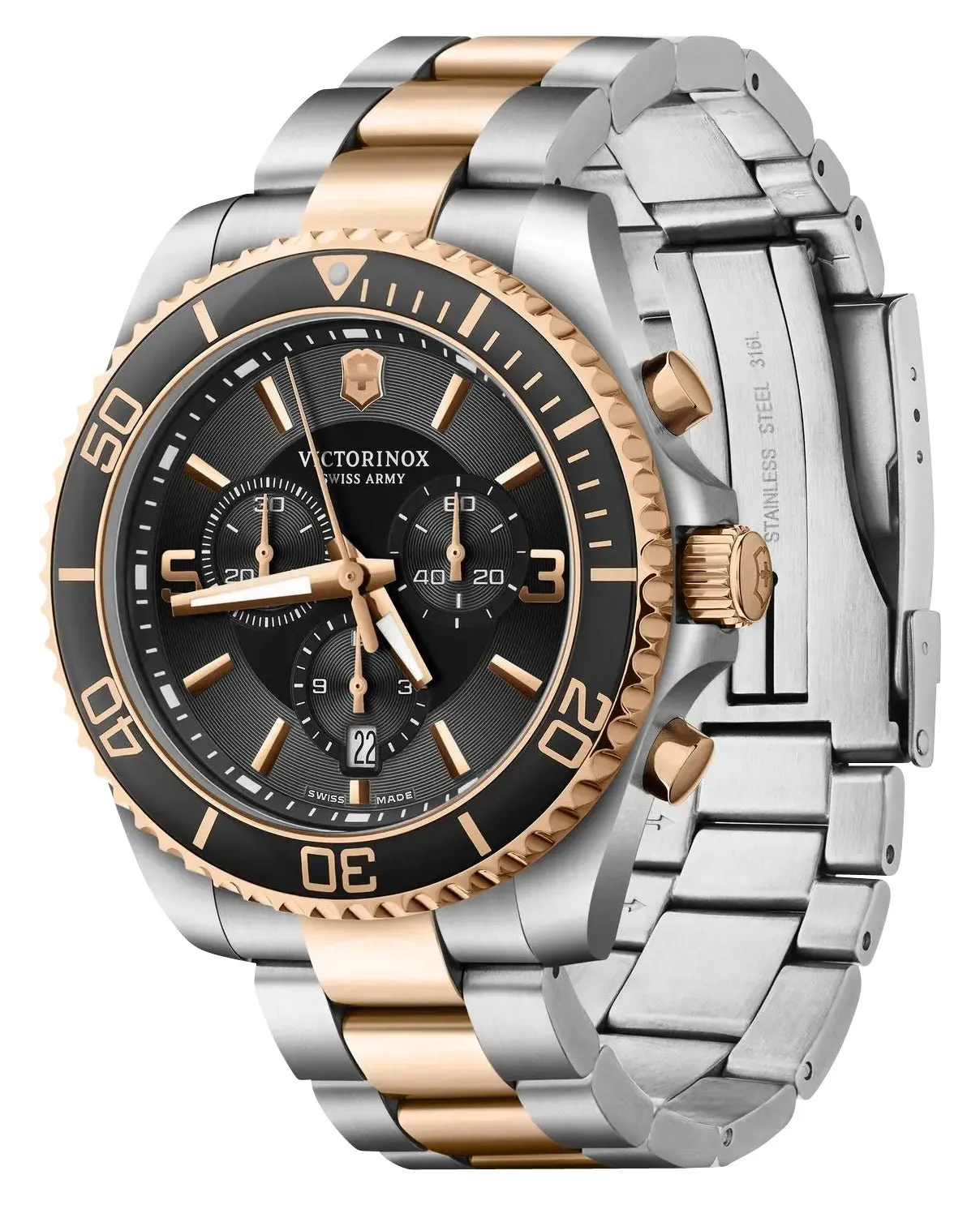 Victorinox Swiss Army Maverick Chronograph Zweifarbig Edelstahl Schwarzes Zifferblatt Datum Quarz Herrenuhr 241952 Victorinox Swiss Army Uhren