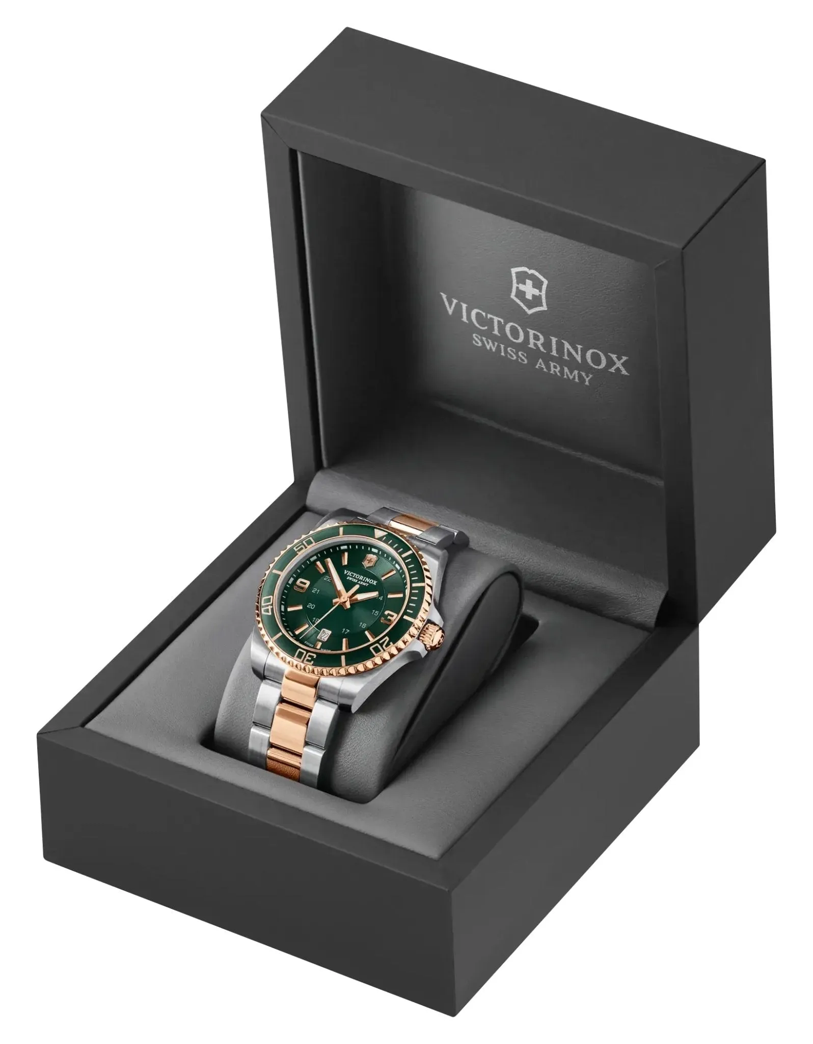 Victorinox Swiss Army Maverick Large Zweifarbig Edelstahl Grünes Zifferblatt Datum Quarz Herrenuhr 242008 Victorinox Swiss Army Uhren