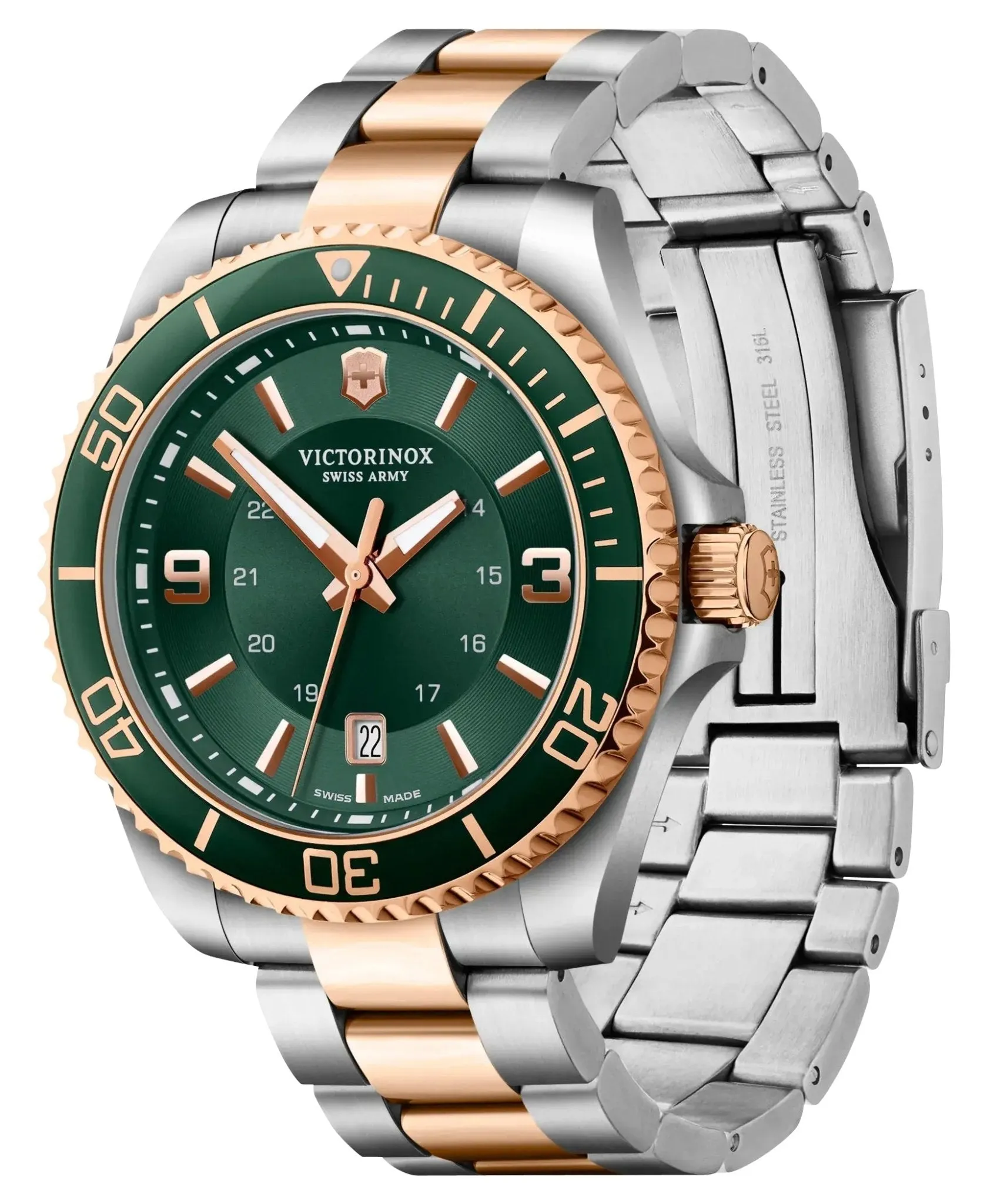 Victorinox Swiss Army Maverick Large Zweifarbig Edelstahl Grünes Zifferblatt Datum Quarz Herrenuhr 242008 Victorinox Swiss Army Uhren