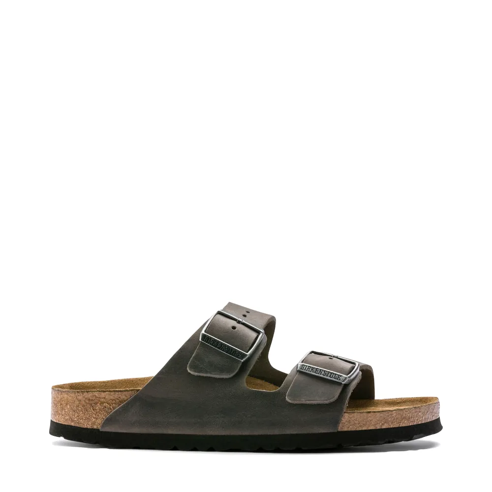 Birkenstock Arizona Sandale mit Öl-Leder und weicher Fußbett in Eisen-Grau