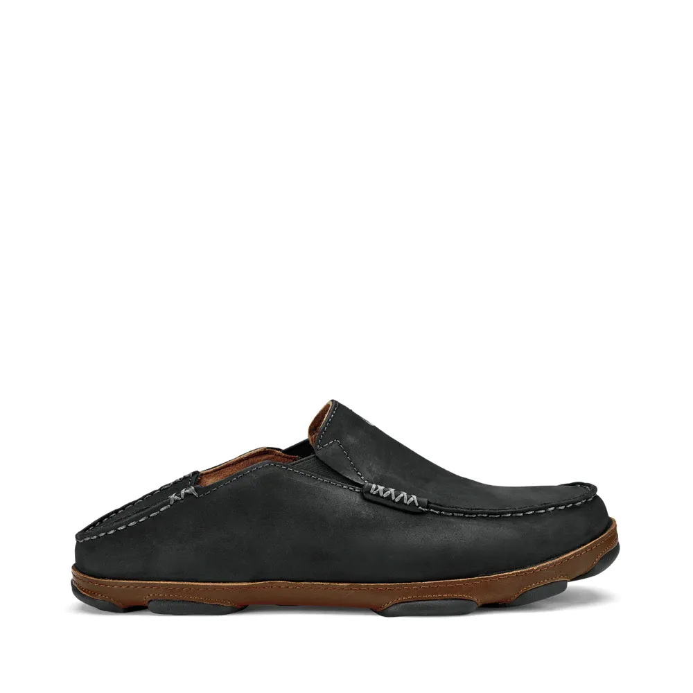 OluKai Herren Moloa Moc Leder Slip-On Schuhe in Schwarz