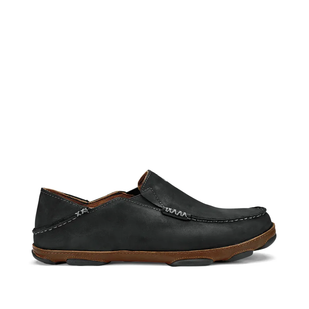 OluKai Herren Moloa Moc Leder Slip-On Schuhe in Schwarz