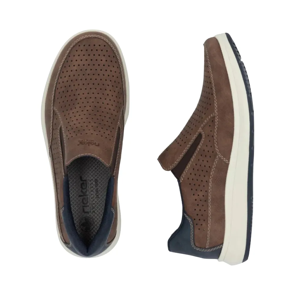 Rieker Herren Reinhard 52 Perfed Slip-On in Tan Fuchs/Midnight