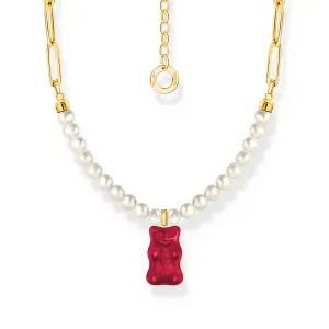 Thomas Sabo Damen Halsketten Gliederkette mit Rotgoldbären & Süßwasserperlen