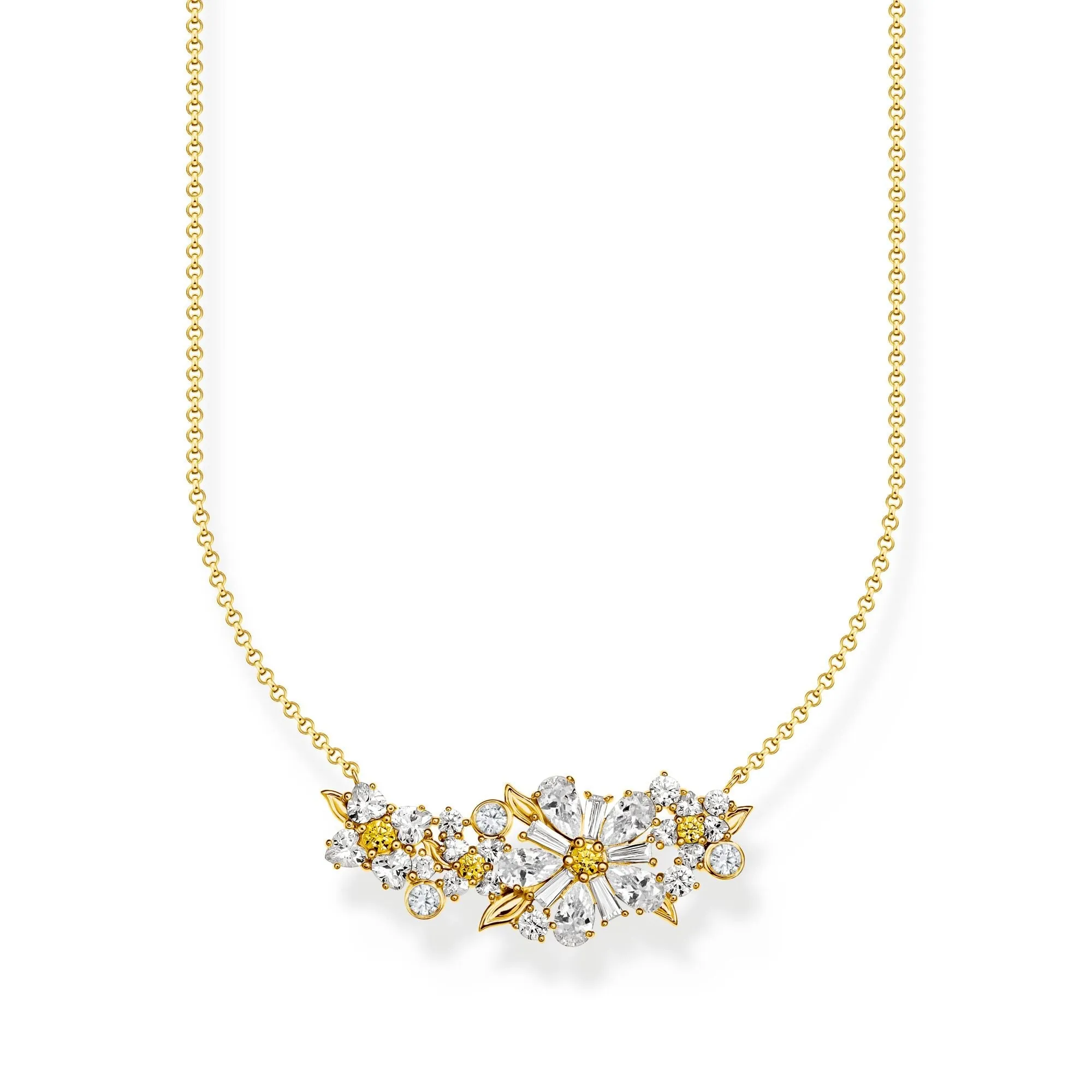 Thomas Sabo Damenketten Hübsche Gänseblümchen-Kette mit Steinen Gold