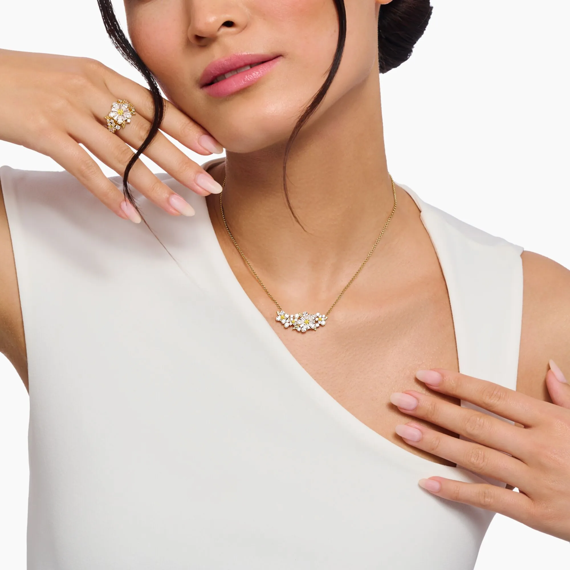 Thomas Sabo Damenketten Hübsche Gänseblümchen-Kette mit Steinen Gold
