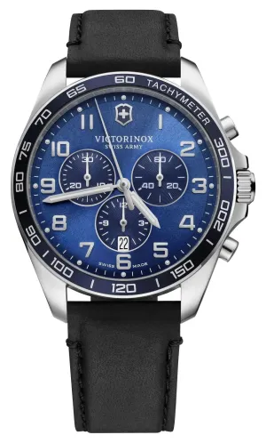 Victorinox Swiss Army Fieldforce Classic Chronograph Edelstahl Blaues Zifferblatt Schwarzes Lederarmband Datum Quarz Herrenuhr 241929 Victorinox Swiss Army Uhren
