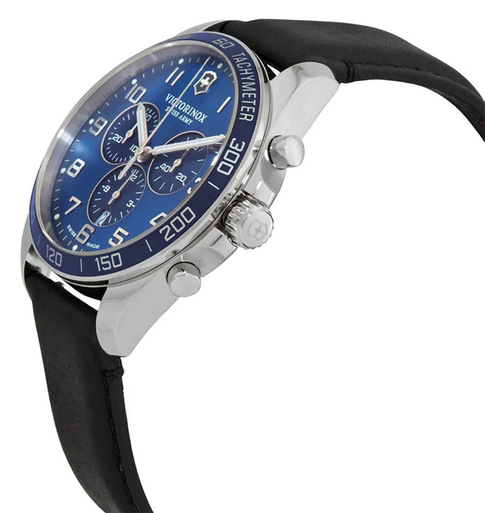 Victorinox Swiss Army Fieldforce Classic Chronograph Edelstahl Blaues Zifferblatt Schwarzes Lederarmband Datum Quarz Herrenuhr 241929 Victorinox Swiss Army Uhren