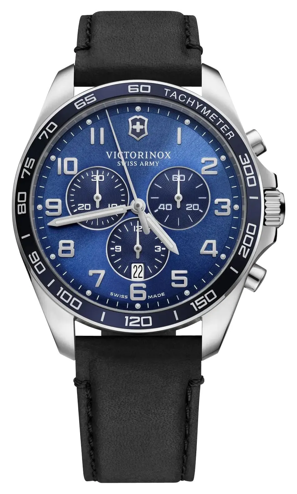 Victorinox Swiss Army Fieldforce Classic Chronograph Edelstahl Blaues Zifferblatt Schwarzes Lederarmband Datum Quarz Herrenuhr 241929 Victorinox Swiss Army Uhren