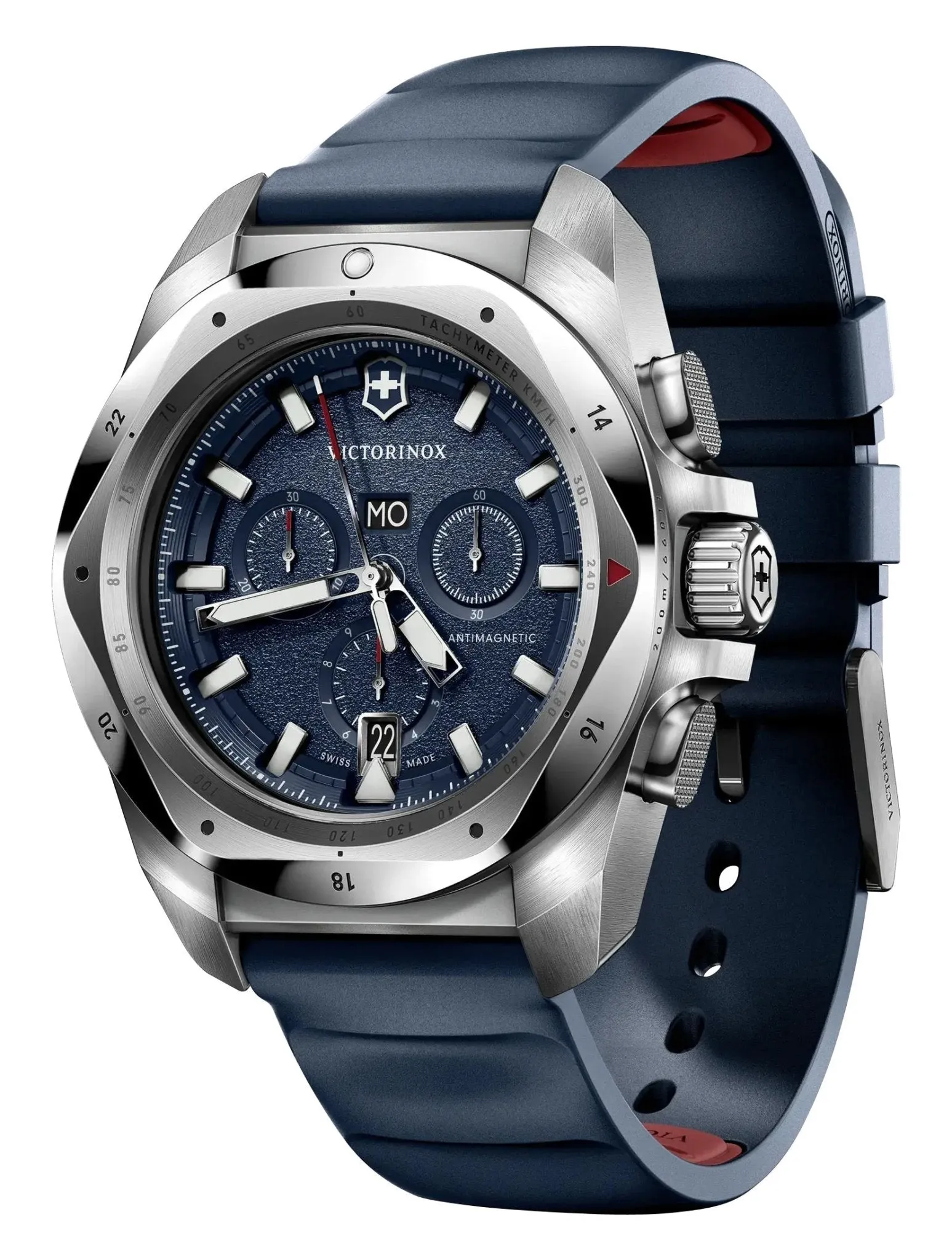 Victorinox Swiss Army I.N.O.X. Chronograph Edelstahl Blaues Zifferblatt Blaues Gummiarmband Tag/Datum Taucher Quarz Herrenuhr 241984 Victorinox Swiss Army Uhren