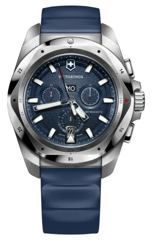 Victorinox Swiss Army I.N.O.X. Chronograph Edelstahl Blaues Zifferblatt Blaues Gummiarmband Tag/Datum Taucher Quarz Herrenuhr 241984 Victorinox Swiss Army Uhren
