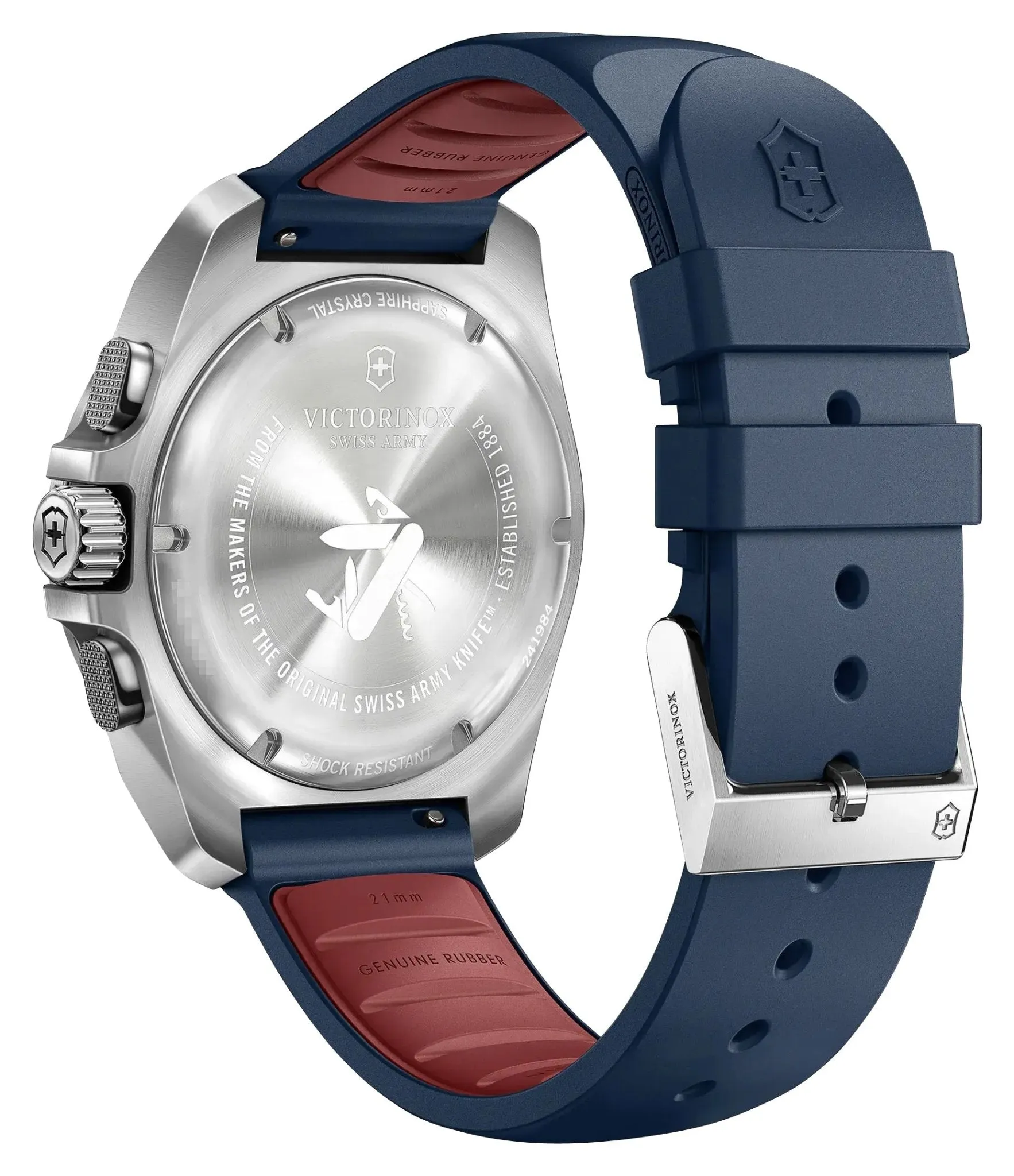 Victorinox Swiss Army I.N.O.X. Chronograph Edelstahl Blaues Zifferblatt Blaues Gummiarmband Tag/Datum Taucher Quarz Herrenuhr 241984 Victorinox Swiss Army Uhren