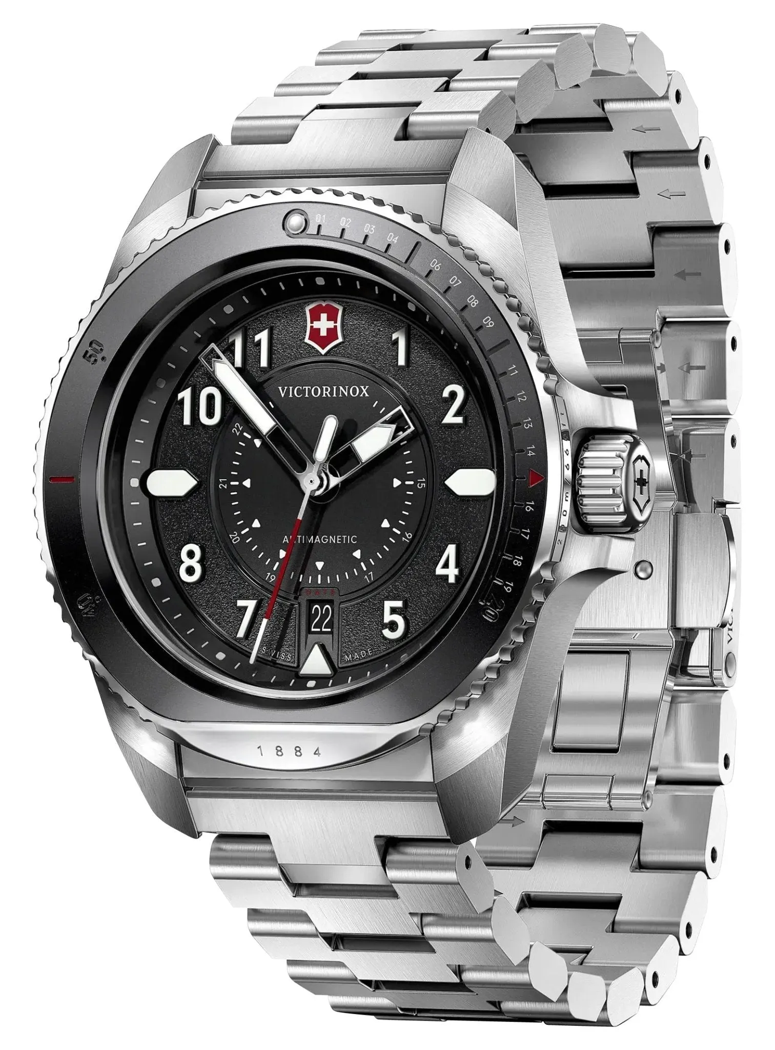 Victorinox Swiss Army Journey 1884 Edelstahl Schwarz Zifferblatt Datum Taucher Quarz Herrenuhr 242009 Victorinox Swiss Army Uhren