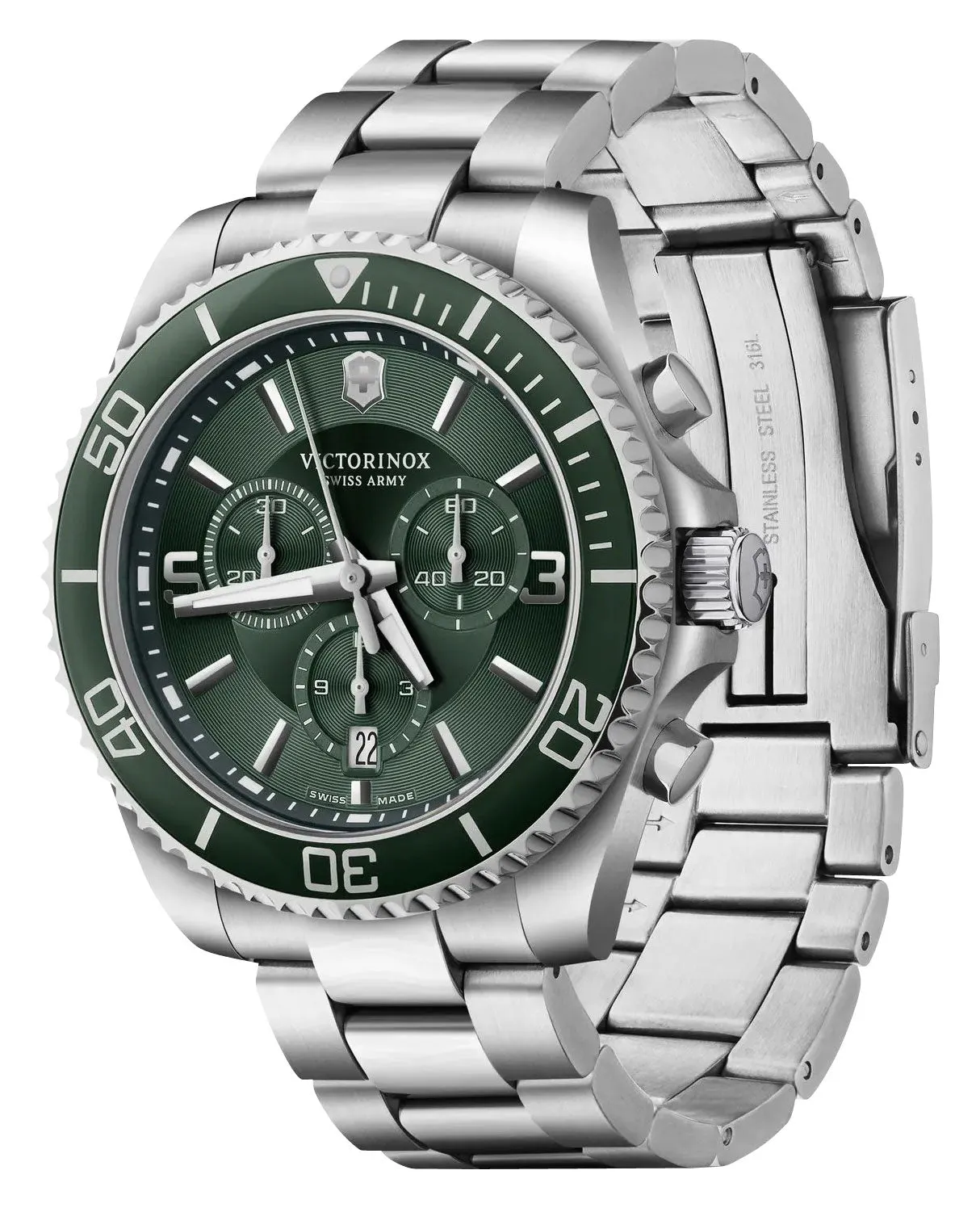 Victorinox Swiss Army Maverick Chronograph Edelstahl Grünes Zifferblatt Datum Quarz Herrenuhr 241946 Victorinox Swiss Army Uhren
