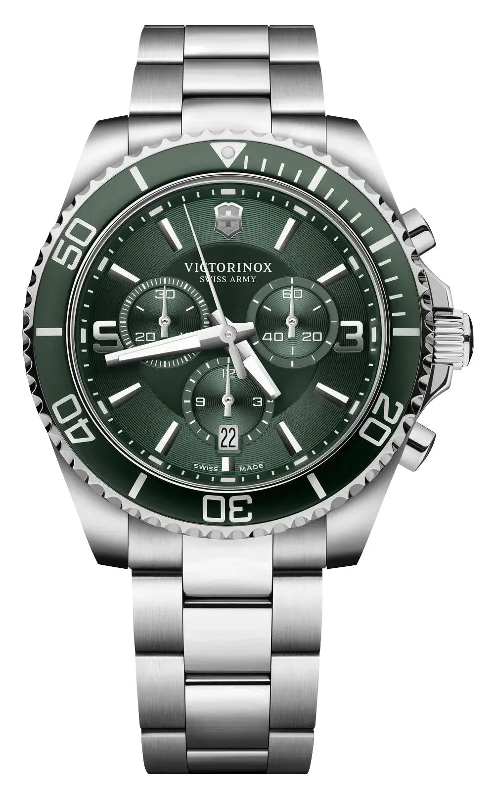 Victorinox Swiss Army Maverick Chronograph Edelstahl Grünes Zifferblatt Datum Quarz Herrenuhr 241946 Victorinox Swiss Army Uhren